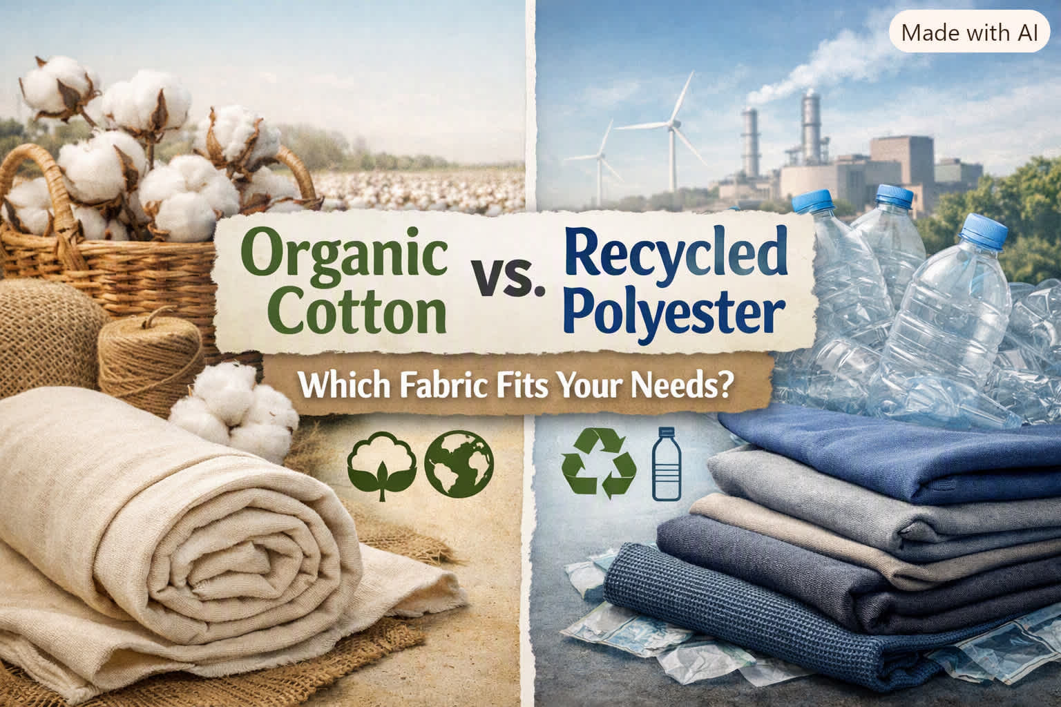 Organic Cotton vs. Recycled Polyester: Fabric Guide explains the key differences in eco-impact, breathability, longevity, and ideal uses.